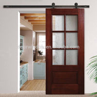 Surface stained oak wood main door designs barn door with fully tempered glass by Doorwin — thumbnail 1