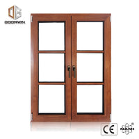 thermal break aluminum french window with red oak wood cladding from inside - Doorwin Group Windows & Doors