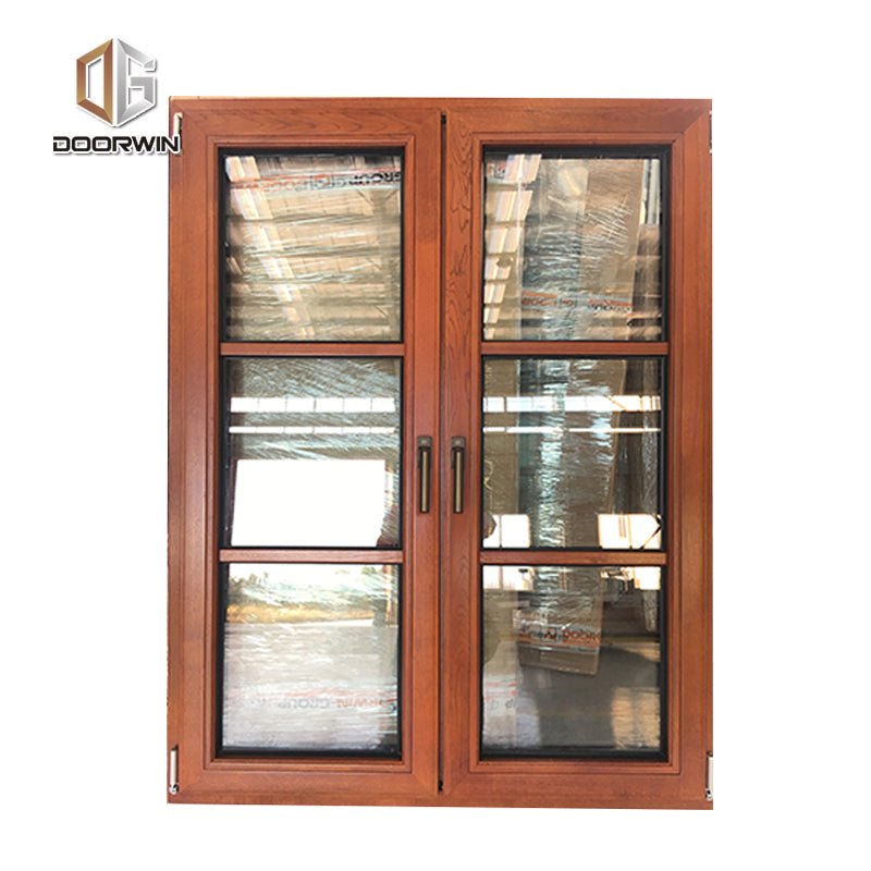 thermal break aluminum french window with red oak wood cladding from inside - Doorwin Group Windows & Doors