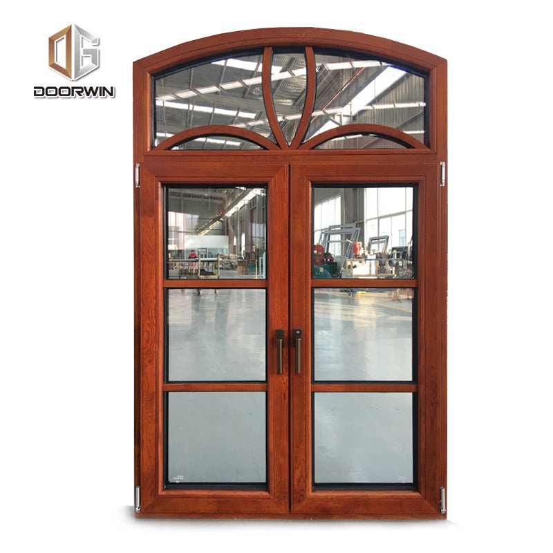 thermal break aluminum french window with red oak wood cladding from inside - Doorwin Group Windows & Doors