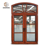 thermal break aluminum french window with red oak wood cladding from inside - Doorwin Group Windows & Doors