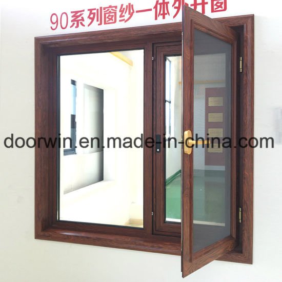 Two Single Glass Thermal Break Alunimum Windows with 3D Wood Grain Color Finishing - China Outswing Window, Wood Grain Color Finishing — product image 0