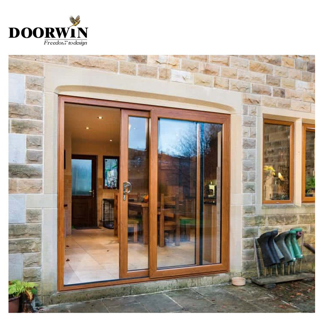 USA Louisiana modern design aluminum Wooden color aluminum sliding doors aluminium door wood grain finish by Doorwin - Doorwin Group Windows & Doors
