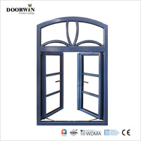 USA Milwaukee hot sale AAMA certified Grill Design Round Top French Wood clad Casement Window with double glazing glass — thumbnail 3