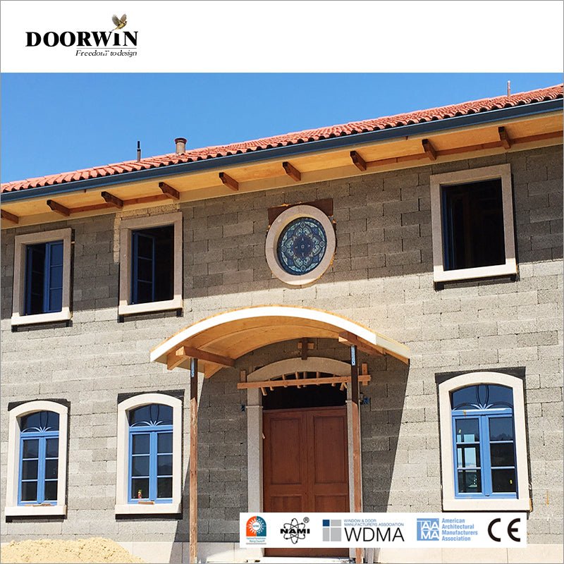 USA Milwaukee hot sale AAMA certified Grill Design Round Top French Wood clad Casement Window with double glazing glass — product image 2