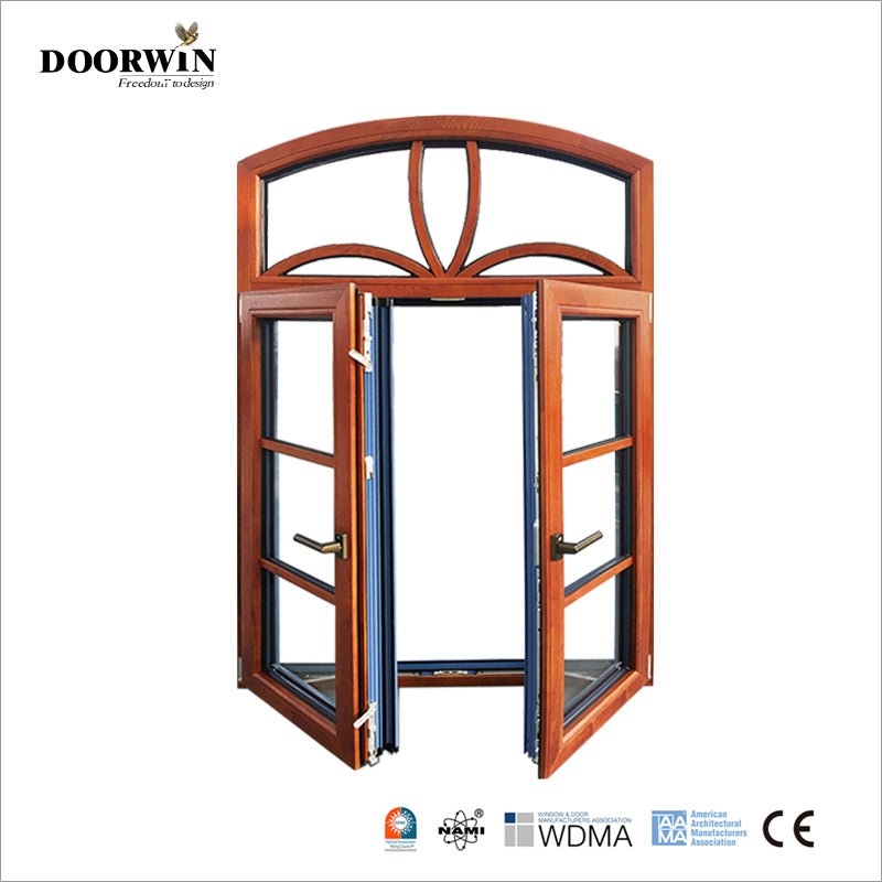 USA Milwaukee hot sale AAMA certified Grill Design Round Top French Wood clad Casement Window with double glazing glass — product image 5
