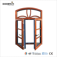 USA Milwaukee hot sale AAMA certified Grill Design Round Top French Wood clad Casement Window with double glazing glass — thumbnail 5