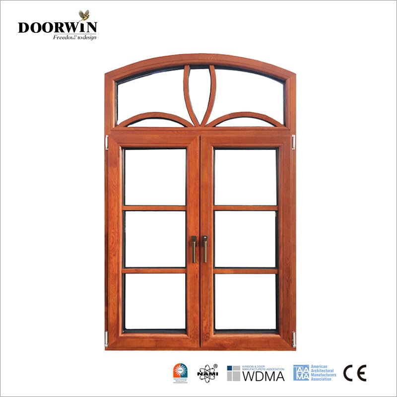 USA Milwaukee hot sale AAMA certified Grill Design Round Top French Wood clad Casement Window with double glazing glass — product image 1
