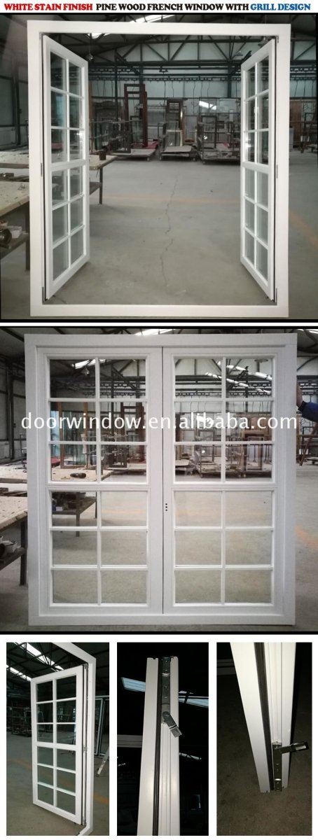 White stain finish pine wood french windows for modern house — product image 0
