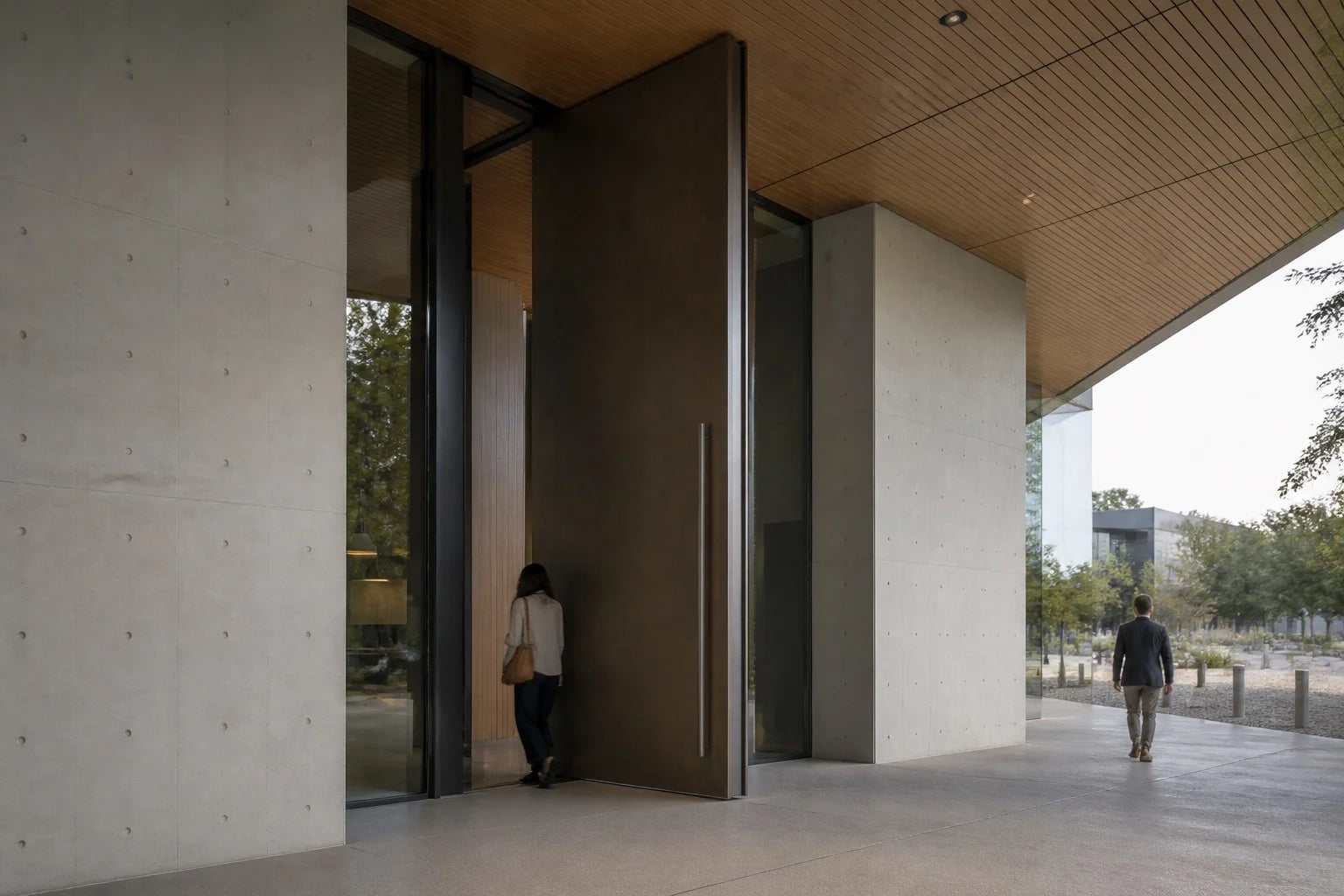Reference image of a tall pivot entry door.